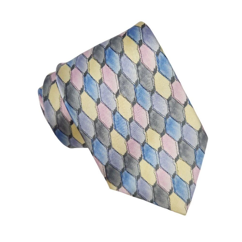Colorful Cocktail Colors 100% Silk Necktie W/ Pastel Geometric Design